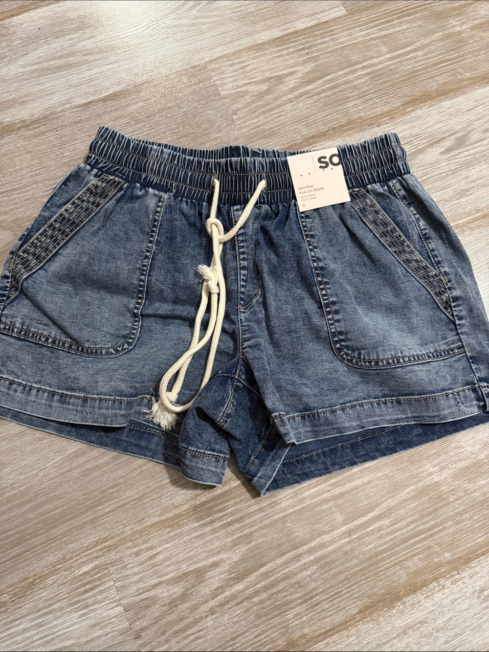 Kohl's Women's Washed Denim Drawstring Shorts - Blue